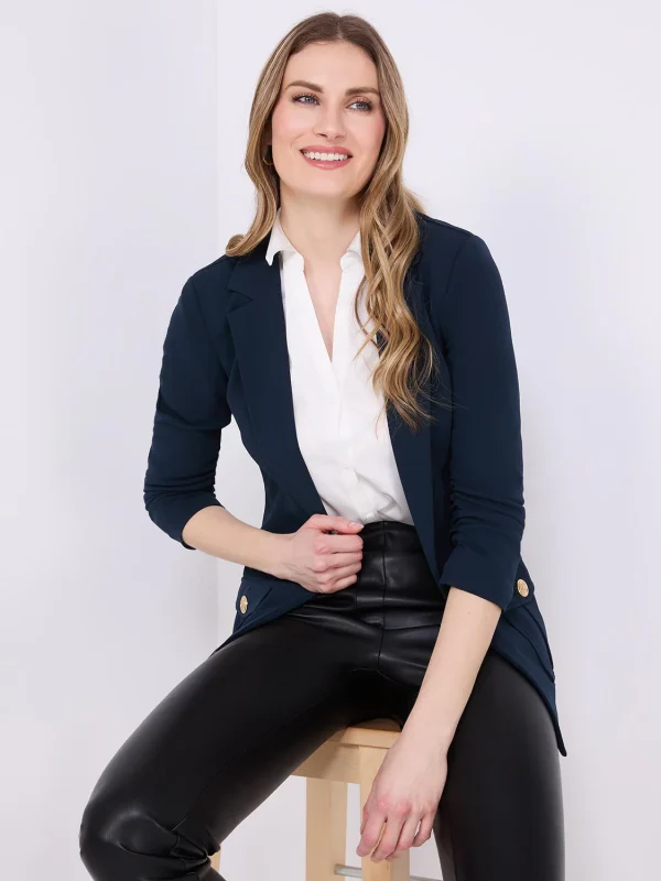 3/4 Ruched Sleeve Crepe Blazer - Image 2