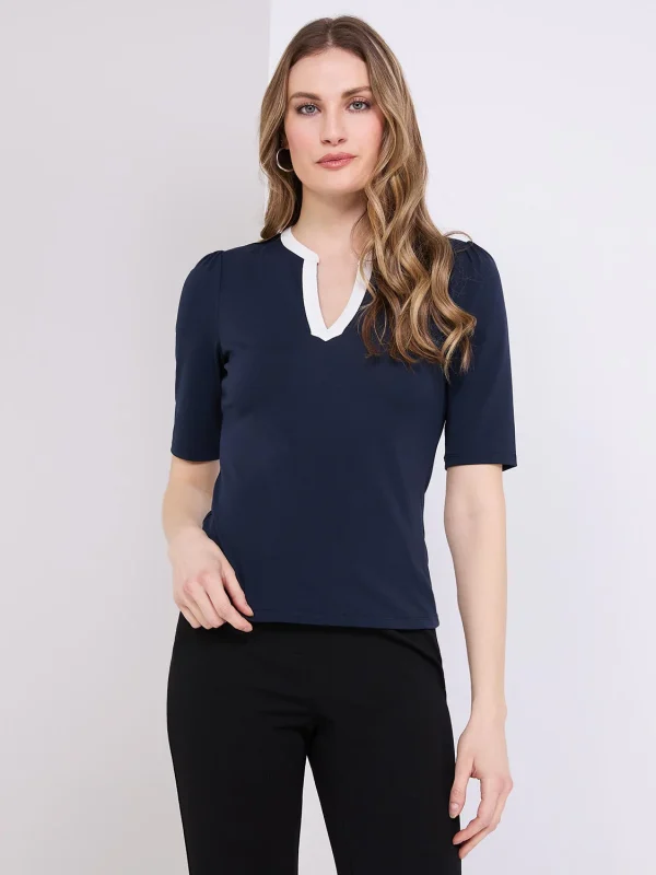 Contrast Neckline 3/4 Sleeve Top - Image 7