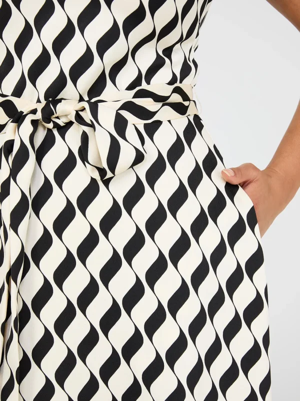 Geo Print V-Neck Satin Midi Dress - Image 3