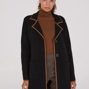 Contrast Trim 2-Button Coatigan