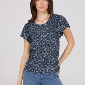 Printed Scoop Neck Flutter Sleeve Jersey Top