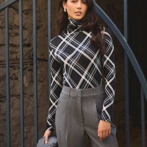Plaid Long Sleeve Turtleneck Top