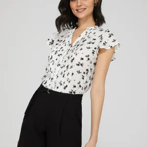 Printed Crepe Chiffon Blouse WIth Pintuck Detail