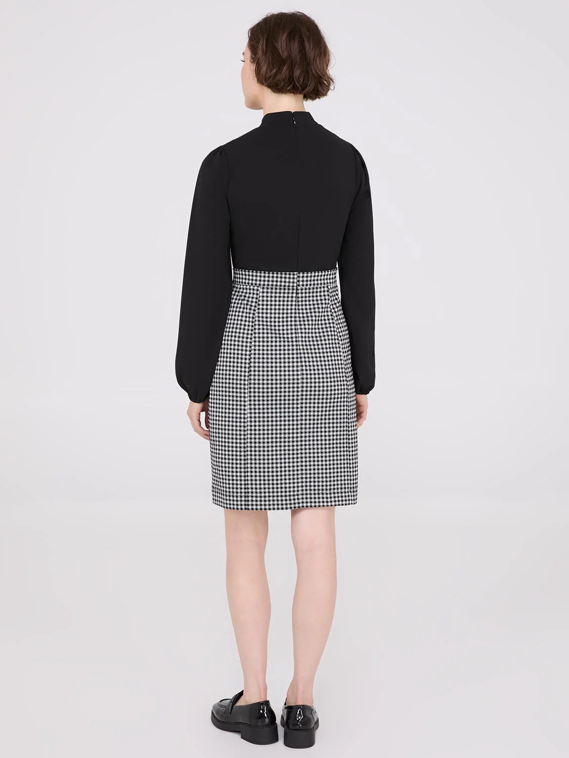 Long Sleeve 2-Fer Checkered Mini Dress - Image 4