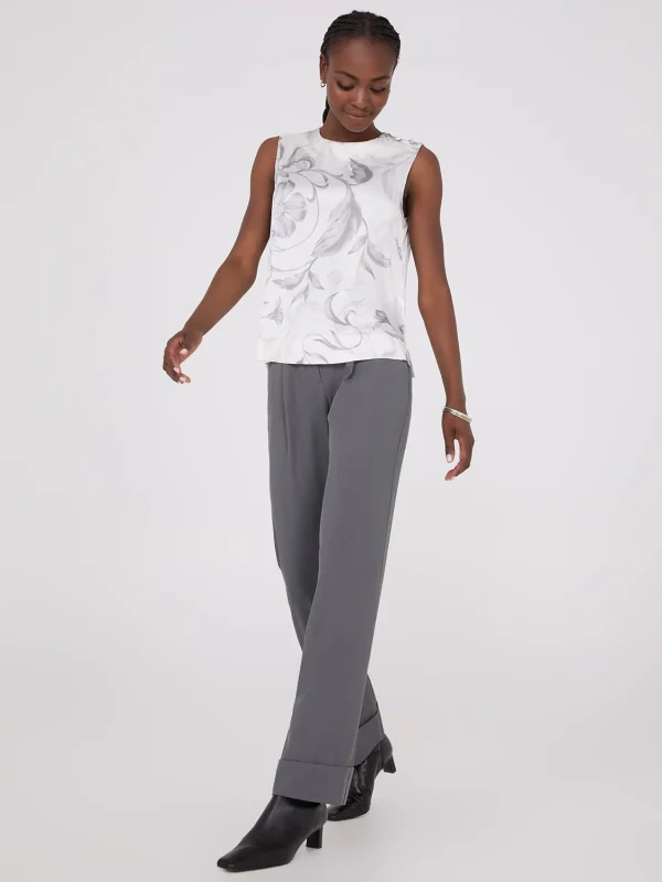 Sleeveless Floral Print Satin Top With Button Details - Image 3