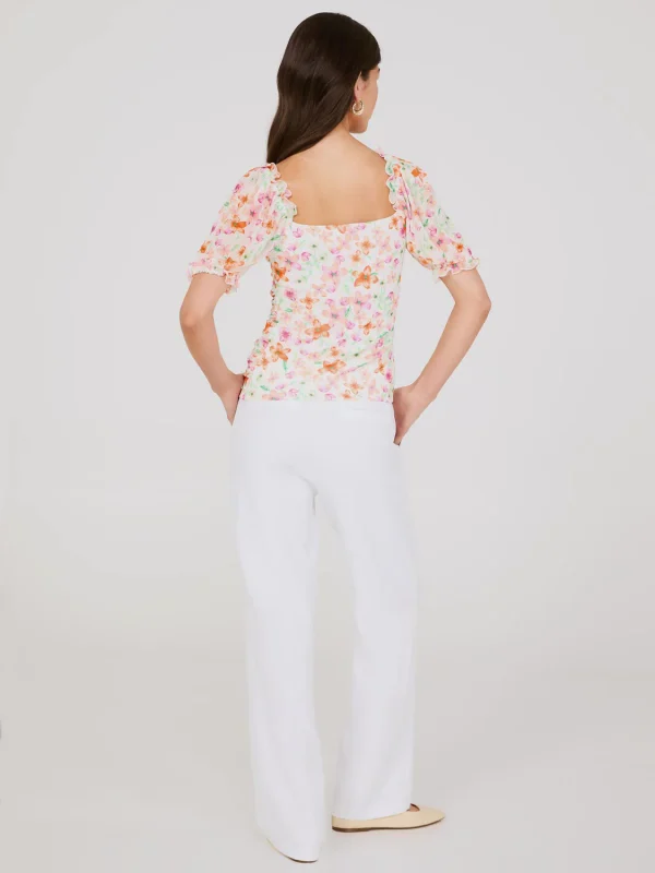 Printed Sweetheart Neckline Top With Puff Sleeves - Image 5