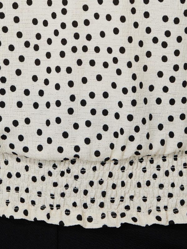 Polka Dot Textured T-Shirt With Smocked Bottom Band - Image 6