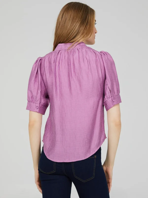 Split V-Neck Blouse With Pintuck Detail - Image 4