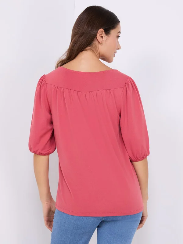 Textured Crepe Balloon Sleeve Top - Image 4