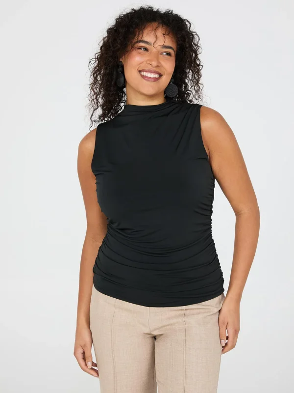 Sleeveless Mock Neck Top With Ruched Details - Image 2