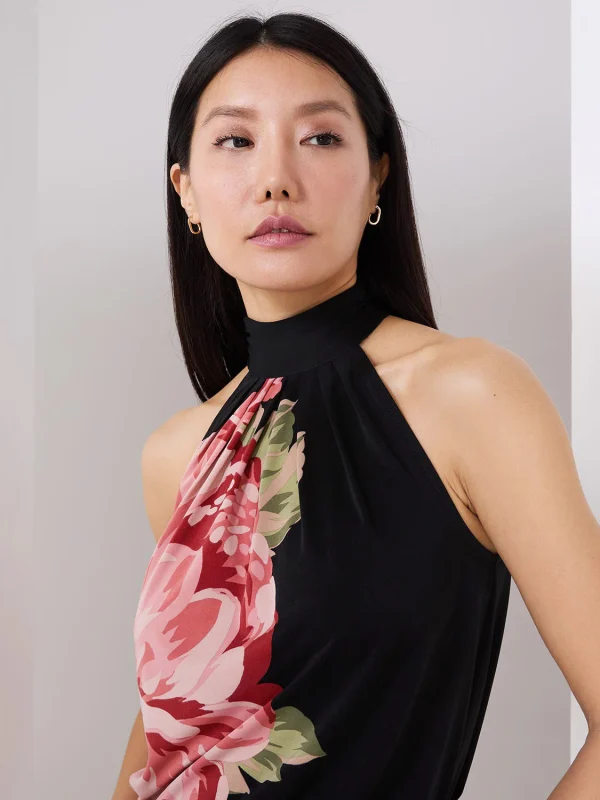 Floral Placement Mock Neck Halter Top - Image 3