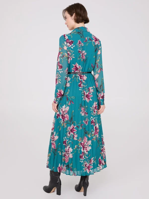 Floral Print Belted Chiffon Dress - Image 5
