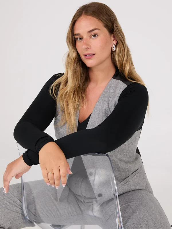 Double Layer V-Neck Long Sleeve Top - Image 3
