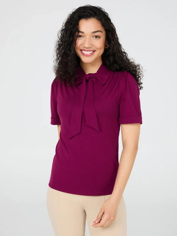 Short Sleeve Tie-Neck Top - Image 5