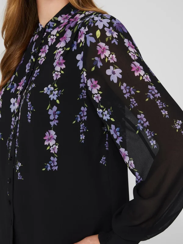 Floral Print Chiffon Button-Front Flowy Blouse - Image 6