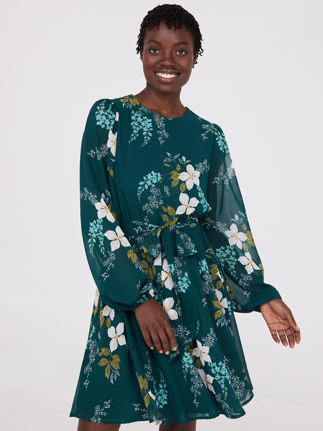 Floral Print Chiffon Fit & Flare Mini Dress - Image 3