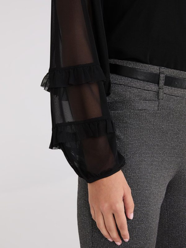 Mock Neck Mesh Top With Ruffle Details - Image 3