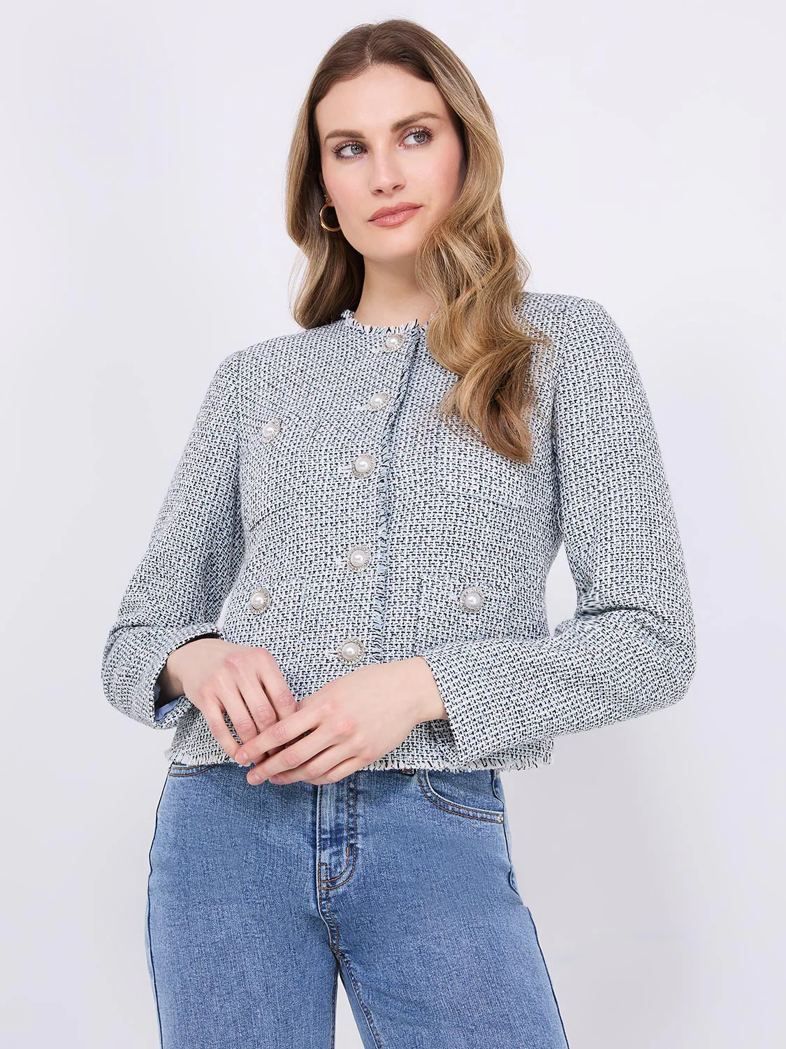 4-Pocket Button-Front Boucle Blazer - Image 3