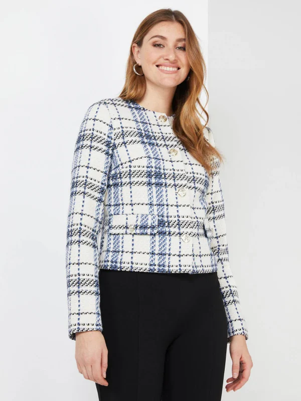 Plaid Boucle Waisted Blazer - Image 2