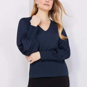 V-Neck Top With Chiffon Balloon Sleeves