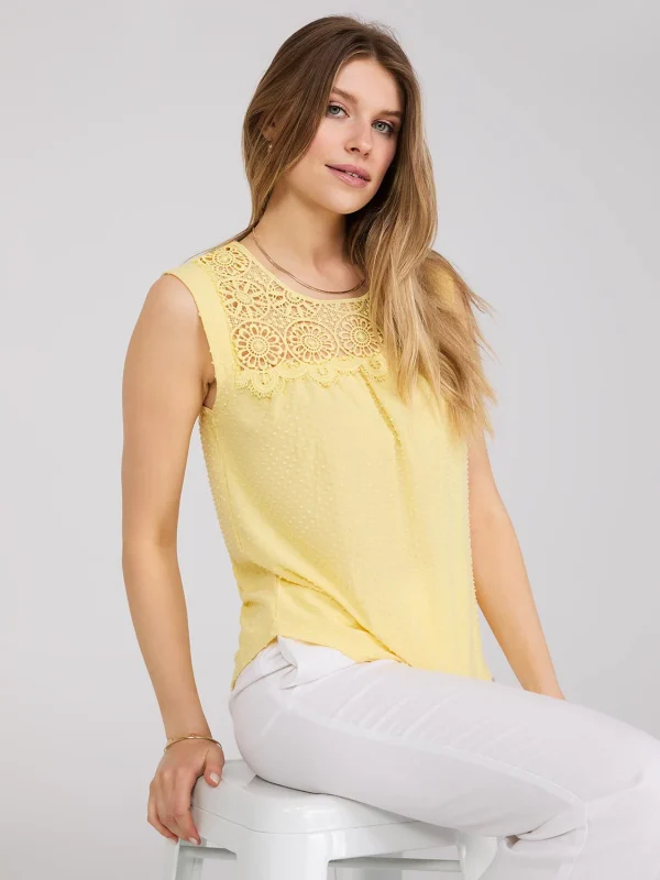 Sleeveless Clip Dot Top With Crochet Details - Image 6