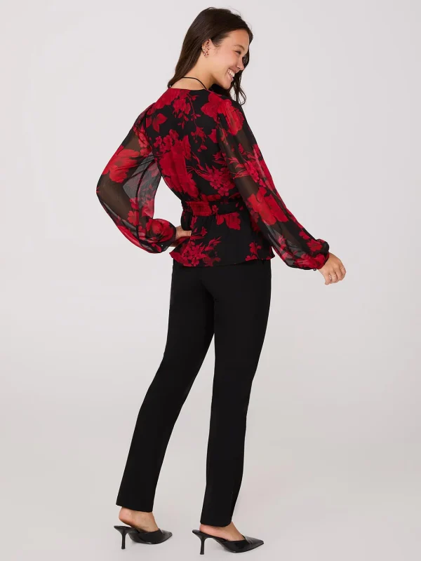 Floral Print Faux Wrap Blouse - Image 5