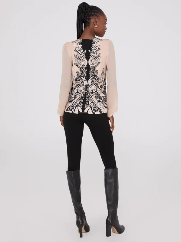 Paisley Print Chiffon Top With Metal Bar - Image 4