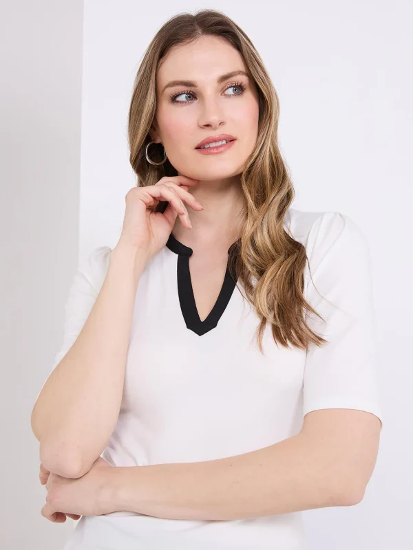 Contrast Neckline 3/4 Sleeve Top - Image 2