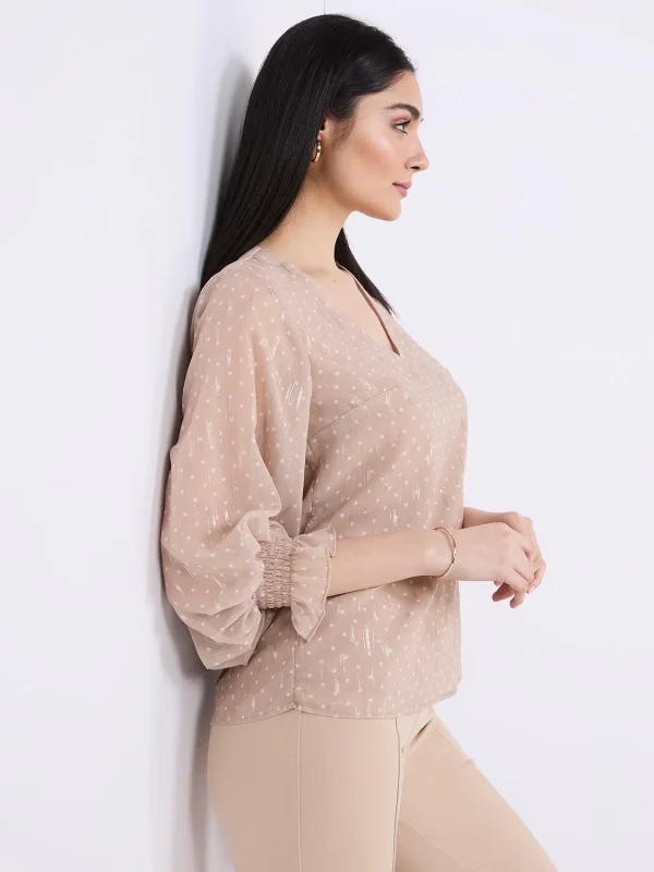 Dot Print Chiffon Popover Blouse - Image 4