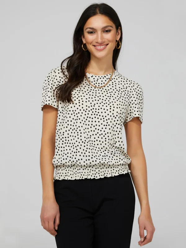 Polka Dot Textured T-Shirt With Smocked Bottom Band - Image 2