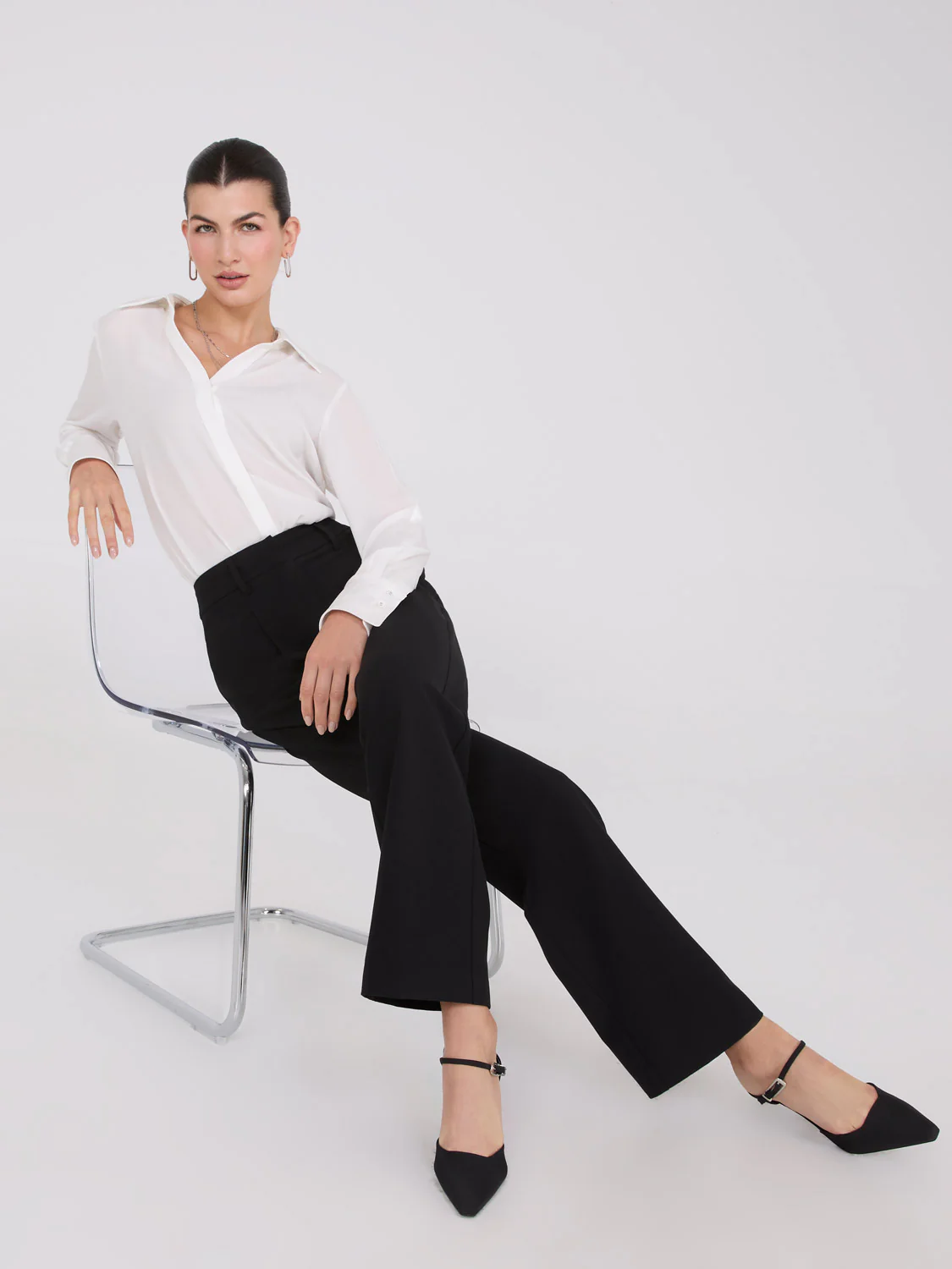 Wide-Leg Long Length Pleated Pants