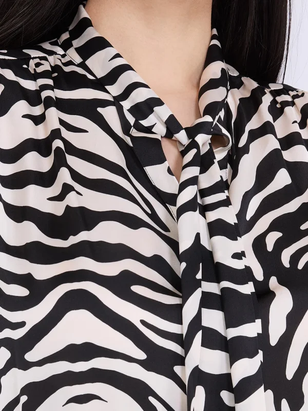 Animal Print Satin Bow Blouse - Image 6