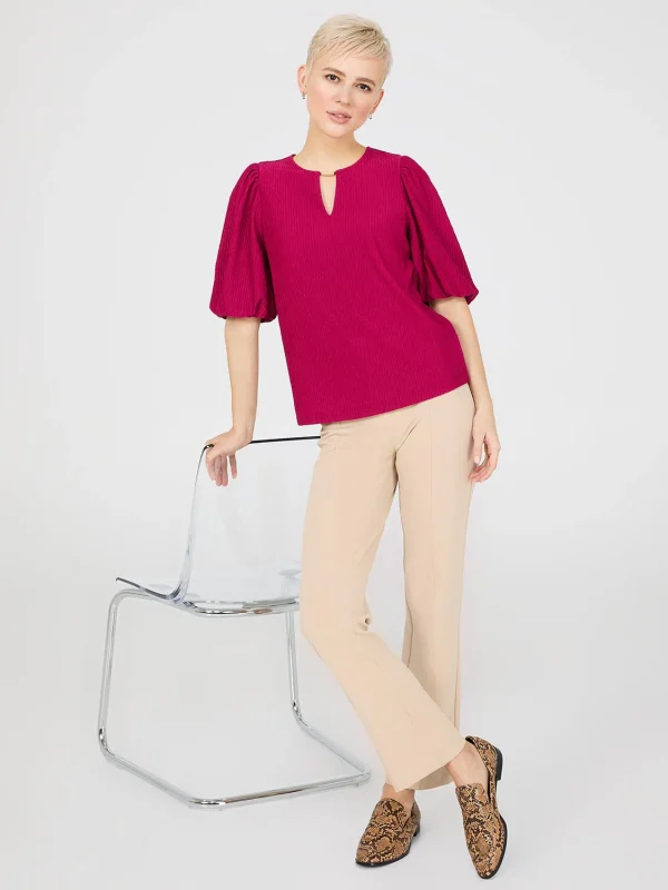 Textured Jacquard Top With Front Keyhole - Image 5