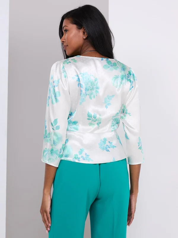 Floral Print Satin Button-Front Peplum Blouse - Image 5