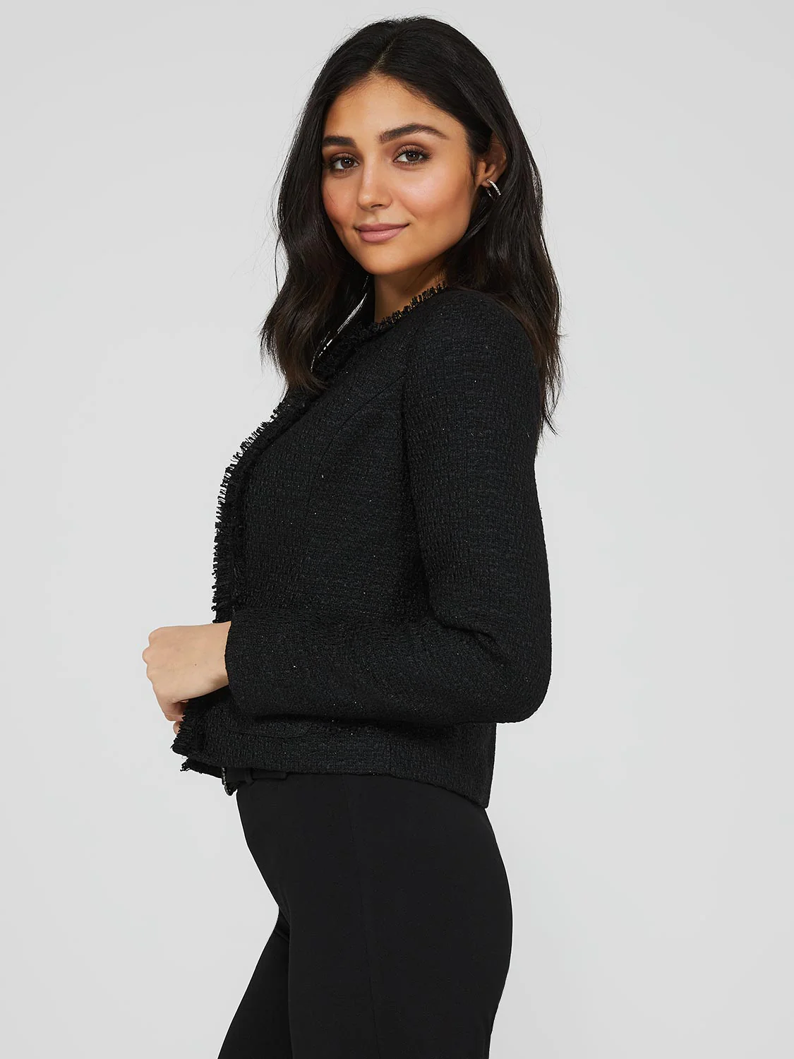 Waisted Boucle Blazer With Fringe Details - Image 4