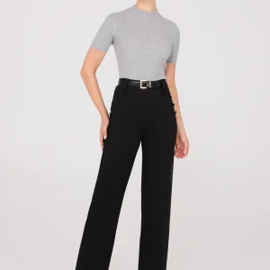 High-Rise Long Length Pants With Button Details