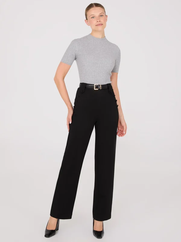 High-Rise Long Length Pants With Button Details