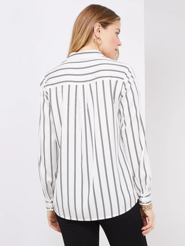 Double Pinstripe Satin Button-Front Blouse - Image 5