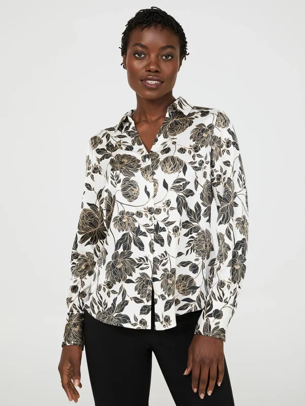 Floral Print Satin Button-Front Blouse - Image 2