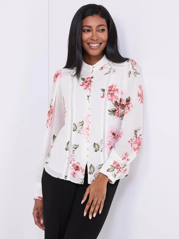 Floral Print Button-Front Blouse - Image 3