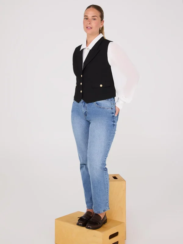Chiffon Button-Front Volume Sleeve Blouse - Image 3