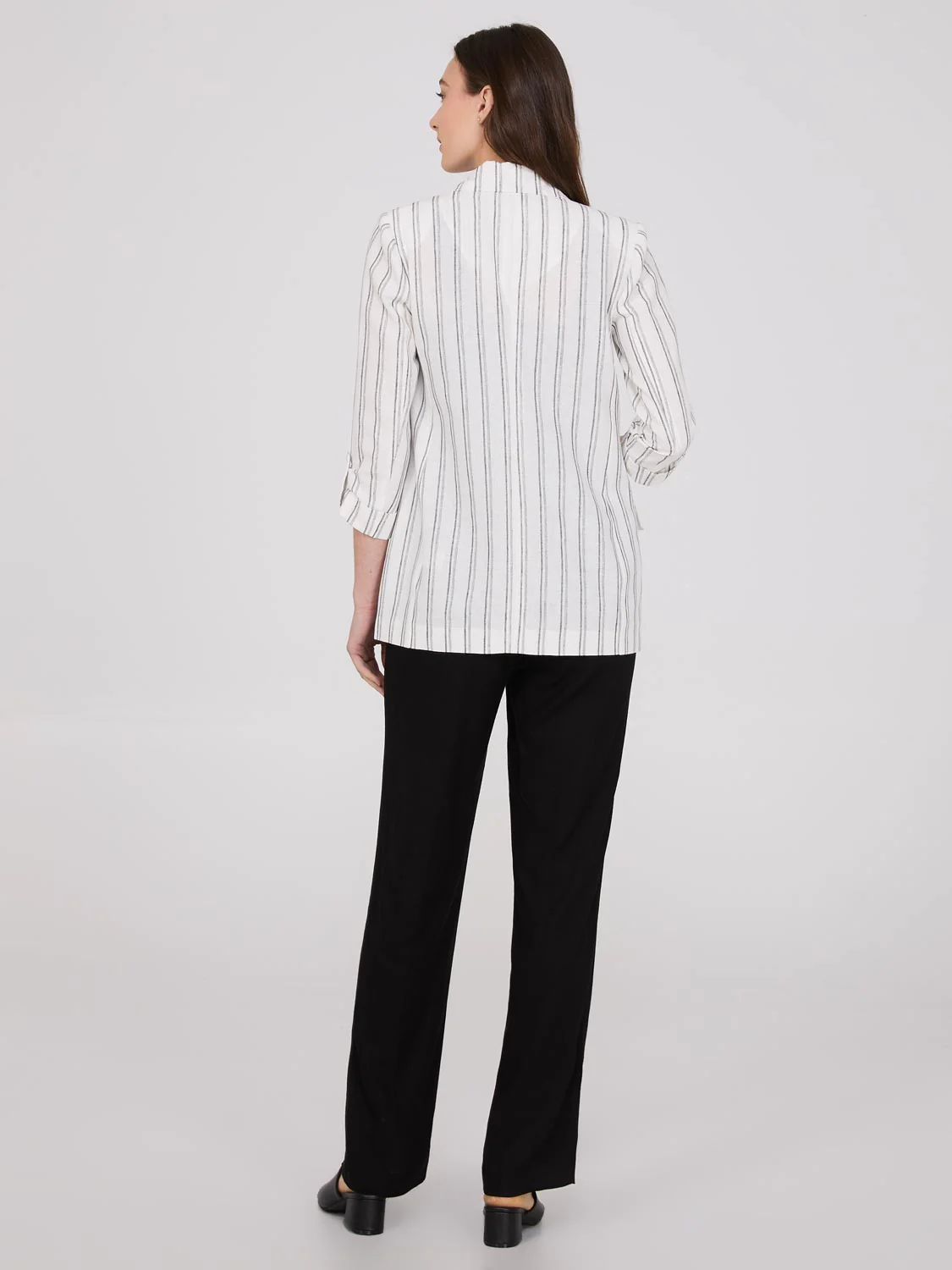 Striped 3/4 Sleeve Linen Blazer - Image 4