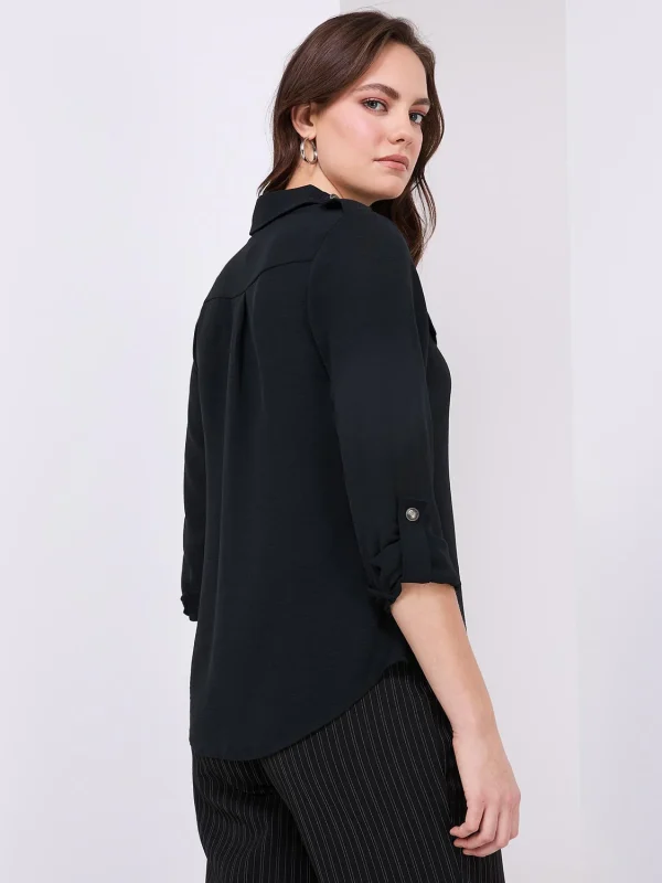 Utility Pocket Button-Front Blouse - Image 5
