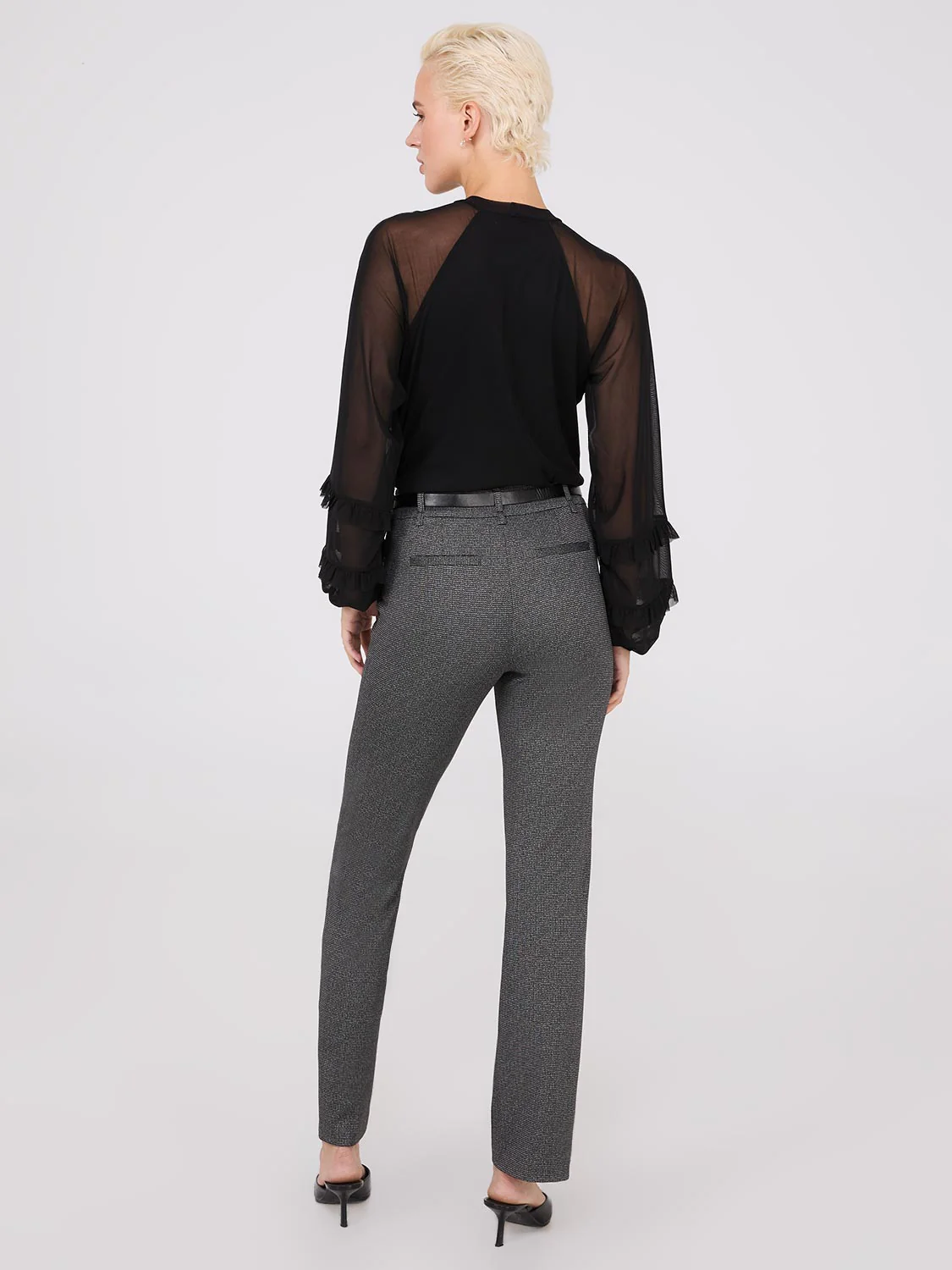 Straight Leg Bootcut Pants With Faux Leather Belt - Image 4