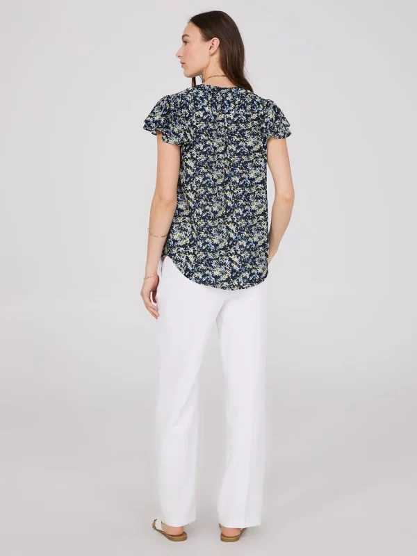 Floral Print Flutter Sleeve Button-Front Blouse - Image 4