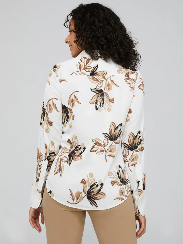 Floral Print Satin Split Neck Button-Front Blouse - Image 4