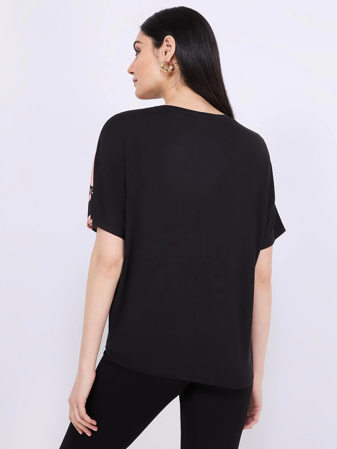 Floral Print Satin Front Dolman Sleeve T-Shirt - Image 5