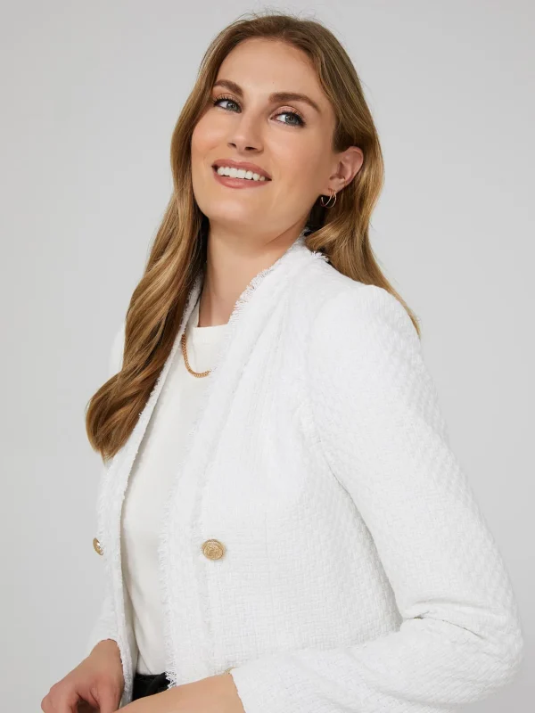 Long Open Boucle Blazer With Fringe Lapels - Image 8