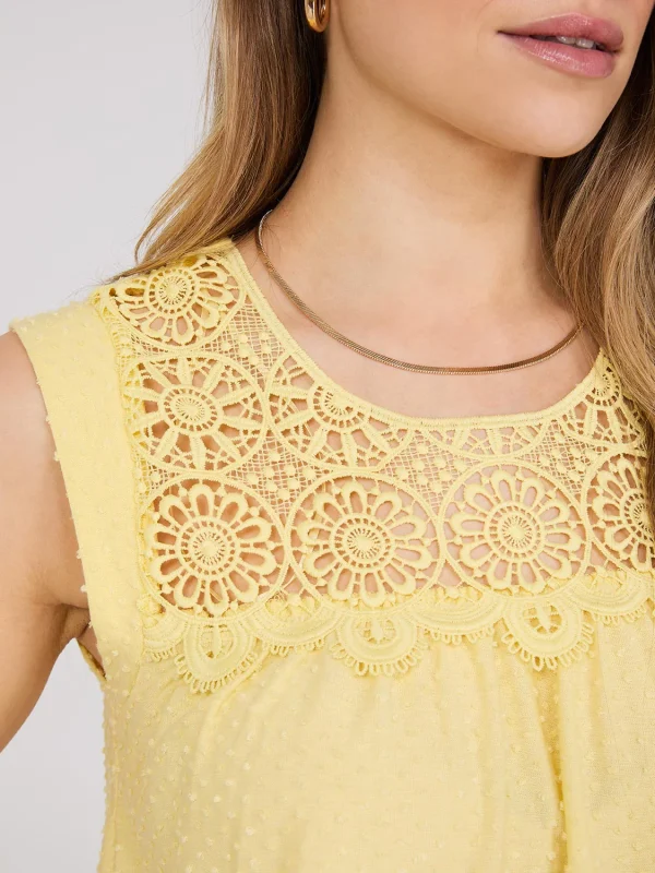 Sleeveless Clip Dot Top With Crochet Details - Image 7