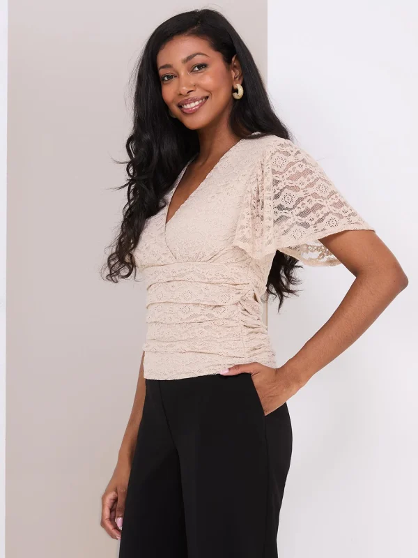 Lace Cross-Front Top With Flutter Sleeves - Image 4